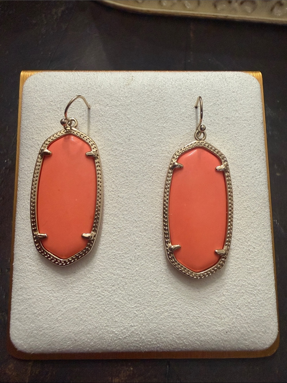 Kendra Scott Coral and Gold Elle Drop Earrings